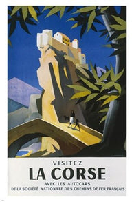 VINTAGE FRENCH TRAIN TRAVEL POSTER la corse FOOT BRIDGE buildings 24X36 bold