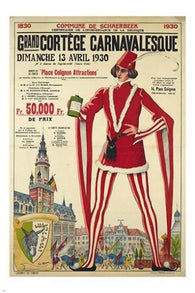 vintage ad poster CARNIVAL SCHAERBEEK 1930 stripes festival 24X36 ODD RARE