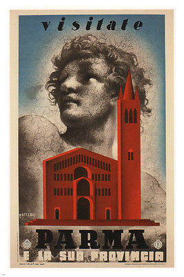 Visit Parma VINTAGE TRAVEL POSTER BY  Carlo Mattioli Italy 1937 24X36 RARE