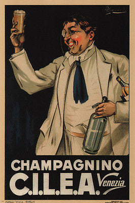 Champagnino C.I.L.E.A. Vintage Ad Poster G. Francioli Italy 1922 TOP QUALITY