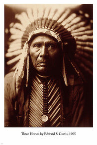 three horses 1905 photo poster EDWARD S. CURTIS 24X36 Indian headdress