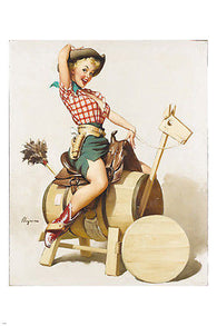 BUSTY pin-up GIRL riding TOY HORSE poster1955 24X36 playful seductive SEXY