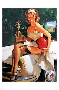 vintage 1965 FAST LASS poster 24X36 LEGGY sexy girl on car TROPHY HELMET