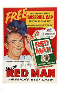 JOHNNY MIZE NEW YORK YANKEES red man tobacco vintage poster 1950-54 24X36