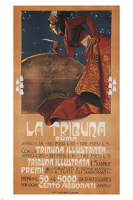 LA TRIBUNA ROME vintage ad poster LEOPOLDO METLICOVITZ italy 1913 24X36 rare