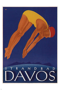 Davos lakeside beach VINTAGE TRAVEL POSTER Will Trapp SWITZERLAND '33 24X36