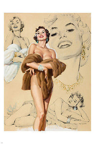 NAKED pin-up girl HOLDING FUR COAT poster 24X36 glamorous BUSTY sexy beauty
