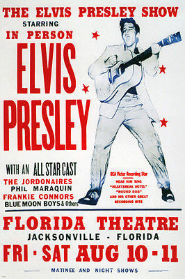 ELVIS PRESLEY show poster JACKSONVILLE, FLA singer dancer SUPERSTAR 24X36