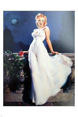 Blonde Pin-up GIRL ART PAINTING poster 24X36 MOONLIGHT sexy negligee BUSTY