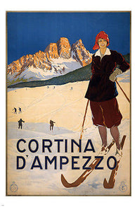 cortina d'ampezzo TRAVEL POSTER 1920 VINTAGE 24X36 skiing snow mountains HOT