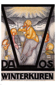 davos winter resorts vintage poster BURKHARD MANGOLD SWITZERLAND 1917 24X36