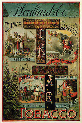 TIN TAG TOBACCO Ad Vintage Poster United States 1880 24X36 UNIQUE top notch