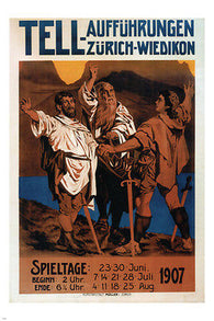 TELL performances VINTAGE POSTER Zurich Wiedikon 1907 Switzerland 24X36 RARE
