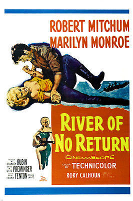 RIVER of no RETURN movie poster MONROE & MITCHUM action water TRAGEDY 24X36