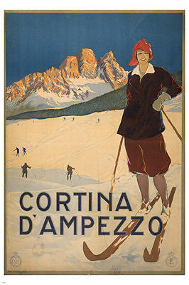 Cortina d'Ampezzo VINTAGE ITALIAN TRAVEL Ski Poster 1920 24X36 WINTER SPORT