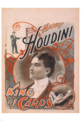 HARRY HOUDINI KING OF CARDS vintage magic illusion poster1895 24x36 HOT NEW