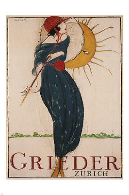 GRIEDER ZURICH vintage AD poster C LOUPOT switzerland 1919 24X36 UNIQUE art