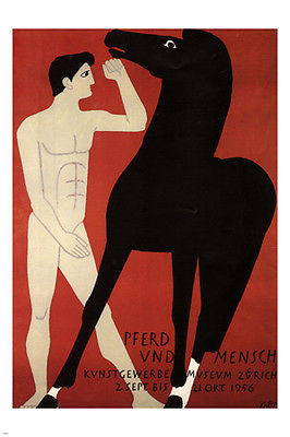 Horse and Man Exhibit VINTAGE ART POSTER Ernst Keller Switzerland '56 24X36