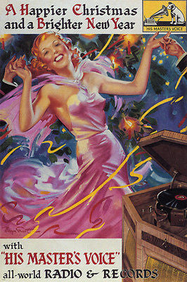 His Master's Voice VINTAGE RADIO & RECORD POSTER Mervyn Suart UK 1937 24X36