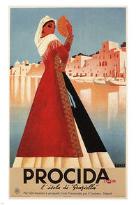 PROCIDA island of GRAZIELLA VINTAGE TRAVEL POSTER M. Puppo Italy '52 24X36