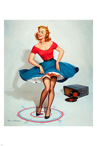 fun-loving SEXY pin-up GIRL DANCING POSTER 24X36 redhead LIFTING skirt HOT!