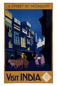 VISIT INDIA a street by moonlight VINTAGE TRAVEL POSTER 1920 24X36
