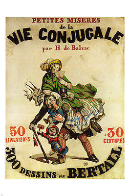 SMALL MISERIES OF MARRIED LIFE vintage poster balzac france 1845 24X36 unique
