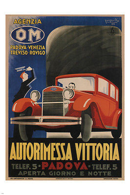 GARAGE VITTORIA vintage POSTER Piquillo Italy 1930 24X36 CLASSIC CAR rare