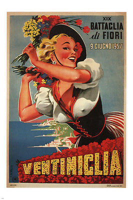 19th Battle of Flowers Ventimiglia Poster by Romoli Italy 1957 24x36 Sexy