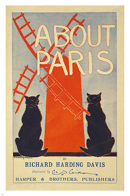 ABOUT PARIS Richard Harding Davis VINTAGE BOOK POSTER 1895 24X36 Cats NEW