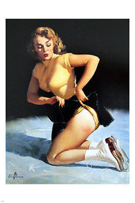 A CUTE INJURY pin-up GIRL poster 24X36 1953 fallen skater puckering SEXY