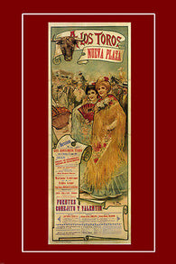 VINTAGE A LOS TOROS BARCELONA BULLFIGHT poster ladies fans flowers 24X36