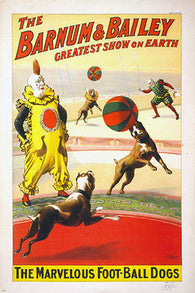 BARNUM & BAILEY The Marvelous Football Dogs VINTAGE CIRCUS POSTER 24x36 Rare