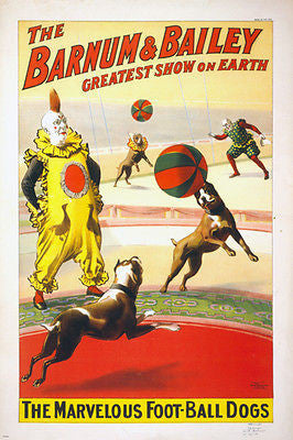 BARNUM & BAILEY The Marvelous Football Dogs VINTAGE CIRCUS POSTER 24x36 Rare