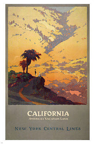 California VINTAGE TRAVEL Poster CENTRAL LINES Sunset Landscape 24X36 RARE