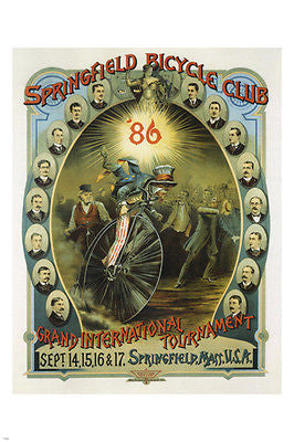 springfield BICYCLE club vintage ad poster1886 tournament M BRADLEY USA 24X36