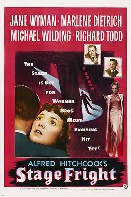 HITCHCOCK Stage Fright MOVIE POSTER jane WYMAN marlene DIETRICH 24X36 crime