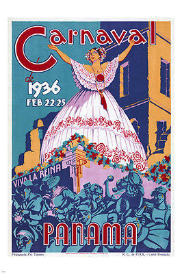 CARNAVAL de Panama 1936 VINTAGE travel poster 24X36 FIESTA QUEEN hot new