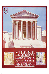 VIENNE FRANCE vintage TRAVEL poster CLASSIC GREEK ARCHITECTURE columns 24X36