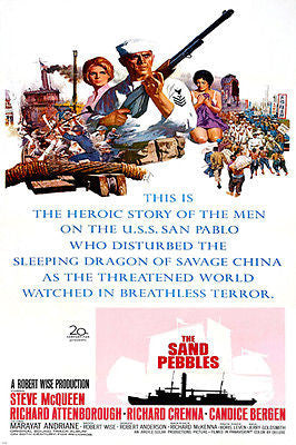 THE SAND PEBBLES movie poster MCQUEEN & ATTENBOROUGH navy CHINA hero 24X36