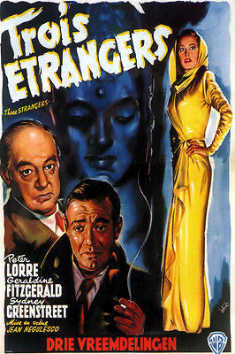 FILM NOIR movie poster THREE STRANGERS peter LORRE & FITZGERALD hot 24X36