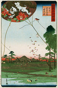 Hiroshige II DISTANT VIEW OF AKIBA OF ENSHU fine arts poster 1859 24X36 kites