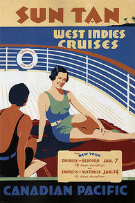 SUN TAN West Indies Cruises VINTAGE TRAVEL POSTER Fraser Canada 24X36 HOT