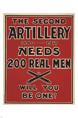 the SECOND ARTILLERY vintage enlistment poster UNITED STATES 1917 24X36 new