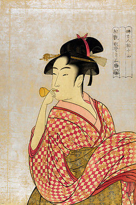 utamaro YOUNG LADY BLOWING ON A POPPIN japanese fine arts poster 1790 24X36