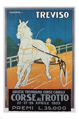 TREVISO HARNESS RACING POSTER Silvio Delneri Italy 1923 24X36 Equestrian