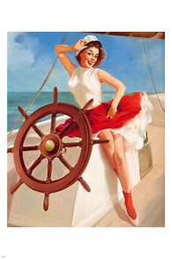 BUSTY PIN-UP GIRL art painting sailor poster 24X36 LEGGY fun sex symbol HOT