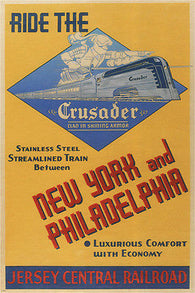 RIDE THE CRUSADER vintage train poster UNITED STATES 1943 24X36 collectors