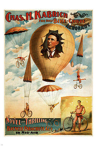 EXQUISITE the only bike-chute aeronaut 1886 VINTAGE AD POSTER 24X36 rare