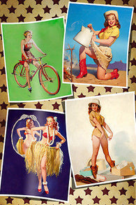 4 CLASSIC 50'S PIN-UP GIRLS POSTER sexy western RARE HOT bicycle 24x36